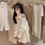 Sexy Off Shoulder Lolita Sweater Women Turtleneck Knitwears Long Pullovers Top Autumn Winter Kawaii Oversize Outerwear-Outfit