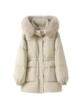 Korean Version Temperament Down Jacket Female Short Money 2024 Winter New Add Thick Fox Hair Collar Collect Waist Show Thin White Duck Down Coat-Outfit