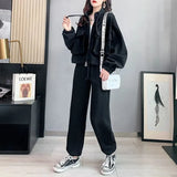 Fongt Casual Sports Suit Female 2024 Spring And Autumn New Pure Color All-Match Loose Skinny Pants Two Sets Of Female Tide-Outfit