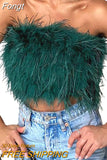 Women Clothes Artificial Fur Feather Vest Summer 2023 Sleeveless T-shirts Strapless Fluffy Backless Slim Tube Tops