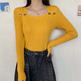 Casual Long Sleeve Top Autumn Winter Knitted Sweater Women Pullover Sweaters Korean Clothes White Slim Button Pull
