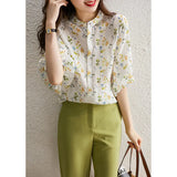 Fongt Goods Export Counter Original Single Tail Goods Elegant Age-Old Bubble Sleeve Print White Shirt Top