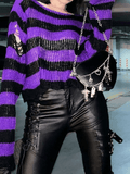 Distressed Striped Crop Sweater-Outfit
