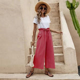 Waist Solid Color Cotton Linen Belt Wide-leg