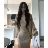 Fongt And Winter New Lazy Wind Sweater Jacket Lace Sling Vest Hip Skirt Set