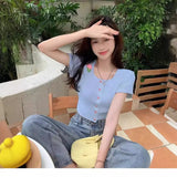 Babes Salt Knitted Jersey Short Sleeves New Top Design Short Embroideet Collar Sweet Hot