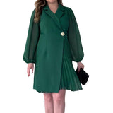 Fongt 2025 New Collar Solid Color High-End Temperament Fold Design Dress