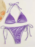Velvet Bikini 2022 Mujer Women Solid Pink Push Up Thong Swimsuit Cut Out Bandage Bathing Suit Micro Swimwear Beach