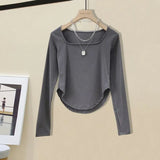 Women Two Pieces Sets Streetwear Harajuku Long Sleeve Square Collar Top And Hollow Out Vintage Denim Pants