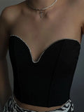 Top Black Top Women Diamond Strapless Crop Top Summer Clothes 2023 Camis Top Streetwear Solid Backless Sexy Tank