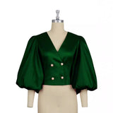 Fongt Collar Lantern Sleeve Button-Down Shirt Repair Short Party Women's Shirt Tops
