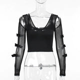 Spring 2024 New Individualized Net Yarn Truncated Bow Tie Hot Girl Blouse Women's Dress-Outfit