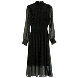 Party Elegant Mesh Sleeve Spring Autumn Polka Dot Solid Dress Women Fashion