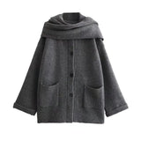 Fongt ZR Women's Temperament With Scarve Short Knit Coat