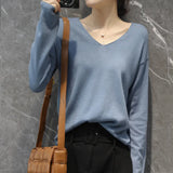 Fongt Style Autumn Winter Woolen Sweater Female V Gets Short Money Inside Build Head Sweater Slim Bottom Sweater-Outfit