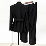 Fongt New Star Fashion Beads Edge Trim Belt Suit Trousers Set Two-Piece Set