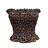 Real Shooting Hot Leopard Tectar Waistcoat Woman In Summer With A Short Shoulder Wrapped Breast Wrinkle Sleeveless Top