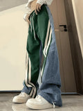 Patchwork Striped Baggy Boyfriend Jeans-Outfit