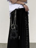 Gothic Dark Academia Style Wide Leg Pants Mall Goth Streetwear Grunge Graffiti Oversize Chain Straight Trousers for