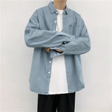 Harajuku Denim Shirt Long-Sleeved Port Style Casual Loose Autumn Shirt Men's Fashion Jacket-Outfit