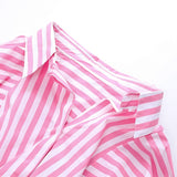 Casual Irregular Pink Striped Shirts For Women Lapel Long Sleeve Korean Straight Blouses Female 2021 Summer