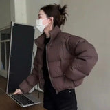 Ken Bean Wind Short Down Jacket Women's Winter 2023 New Small White Duck Velvet Maillard Standing Collar Coat-Outfit