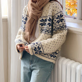 Aesthetic Snowflake Zip Up Cardigan-Outfit