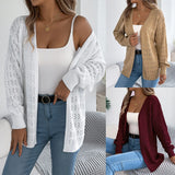 Fongt And Winter Pure Color Hollow Lantern Long-Sleeved Sleeve Sweater Long Coat Women's Clothing