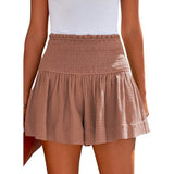 Color High Waist Pleating Casual Cotton