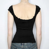 Flying Sleeve Chest Leaky Back Element Waist Showing Thin Basic Vest Sexy V-Collar Casual T-Shirt Trend-Outfit