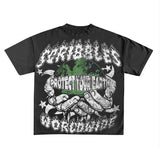 New Skull Print Mode Short-Sleeved Round-Collar Street Wash Hip-Hop Fashion Brand Retro Loose T-Shirt-Outfit