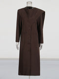 Fongt New Temperament Splicing Long Sleeve Single Row Buckle Long Loose Thin Senior Design Wind Coat Women's Autumn