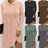 Hot Style Autumn New Solid Color Long-Sleeved Hoodie Knit Dress Woman-Outfit