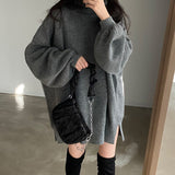 New 2021 Autumn Winter Women Sweaters Pullovers Oversized Fashionable Split Vintage Turtleneck Elegant Tops