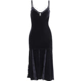 Lace Spliced Dark Wind Suspender Dress Women's Summer New Sexy Fishtail Dress-Outfit