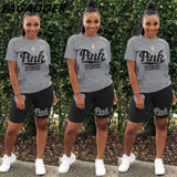 Letter Print Short Sleeves Tshirt Tops + Pants Casual Two Piece Set Summer Women Tracksuits Sport 2pcs Outfits