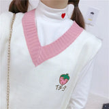 Vest Women Sleeveless V-neck Kawaii Printed Solid Knitting Leisure Sweet Cute Students School Streetwear Clothing