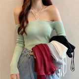 Girls Hanging Cross Hanfeng Ins Heart Temperament Words Collared Shoulder-To-Shoulder Knitting Thin Blouse White