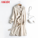 women solid classic khaki coat with belt 2021 autumn elegant female outwear windbreak
