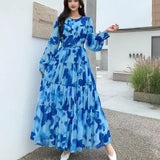 Fongt Temperament Dress Women 2025 Summer New High-End Feeling Waist Round Lantern Sleeve Print Dress