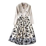 Fongt Temperament Short Double Buckle Suit Jacket Female High-End Velvet Mesh Sling Dress Two Sets