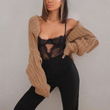 Fongt P Sexy Solid Color Ultra Short Long-Sleeved Sweater Coat-Outfit