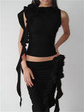 Women 3D Flower Mesh Sheer Tank Ruffles Tassels See Through Crop Tops Sleeveless Spaghetti Strap Camis Y2K Clothes-Outfit