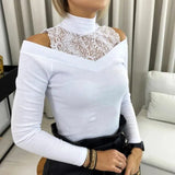 Shoulder Turtleneck Tee Casual Ladies