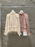 Fongt Xixi 2025 Autumn White Standard Temperament Romantic Lotus Leaf With Chiffon Shirt Long-Sleeved Shirt 89600