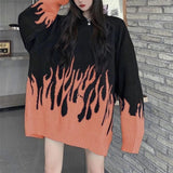 Winter Autumn Sweater Women Men Casual Long Sleeve Blue Flame Oversized Pullover Sweater Loose Boyfriend