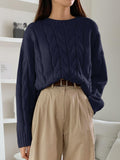 Fongt And Winter Women's Jersey Sweater Loose Round Neck Solid Color Trendy Knitted Shirt