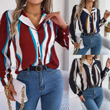 Shooting 2025 Spring And Summer Casual Hit Color Striped Suit Collar Long-Sleeved