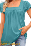 Double-layer Lace Short Sleeve Blouse Square Collar Elegant Women Shirt 2023 Sweet Women Clothing Solid Loose Tops