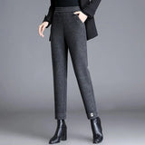 Winter Thick Warm Wool Blend Pencil Pants Women Casual High Waist Fomal Woolen Pantalones Office 92cm Oversized 4xl